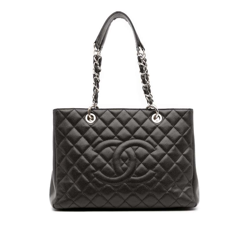 Chanel Caviar Grand Shopping Tote Black Leather Good condition - Front View