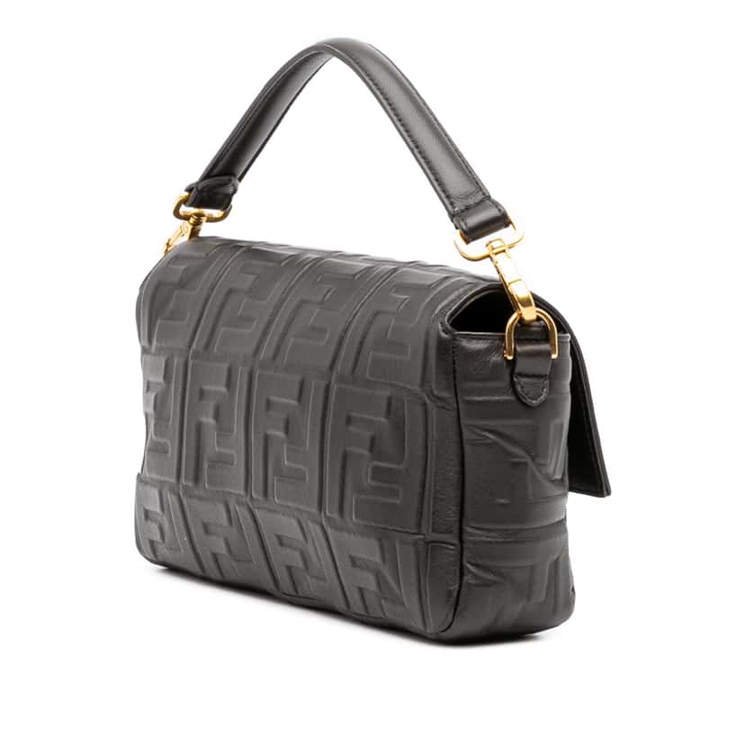 Fendi Zucca Embossed Leather Baguette Satchel Black Leather Good condition - Back View