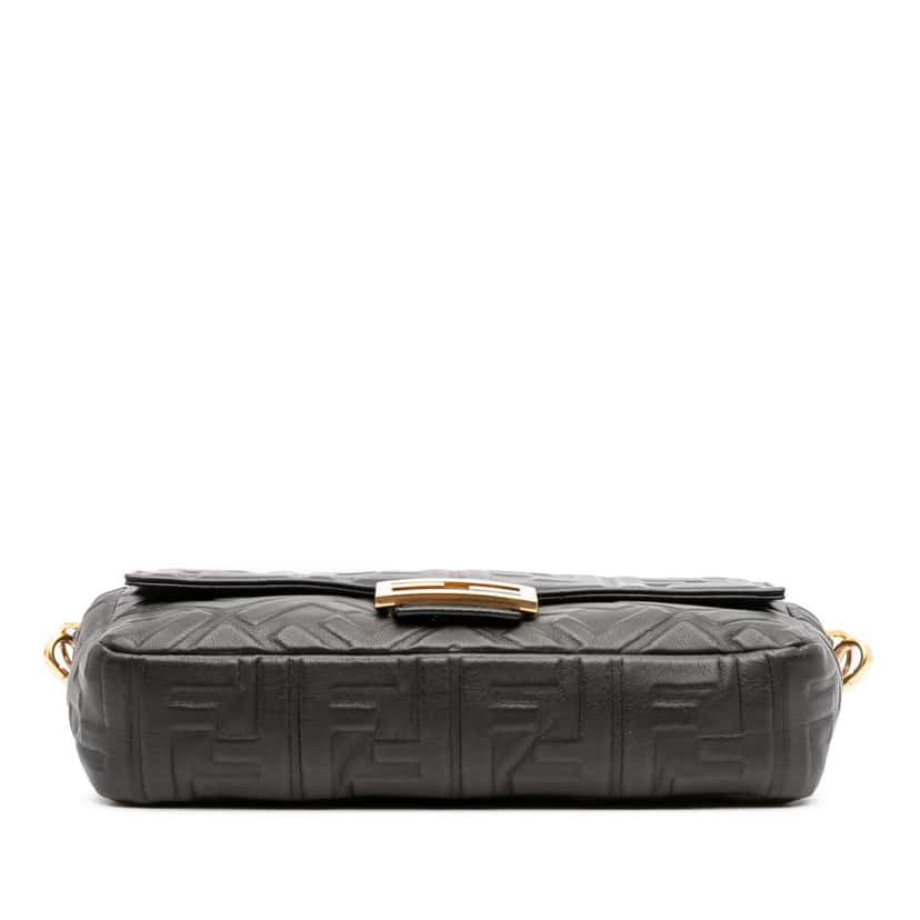Fendi Zucca Embossed Leather Baguette Satchel Black Leather Good condition - Inside View