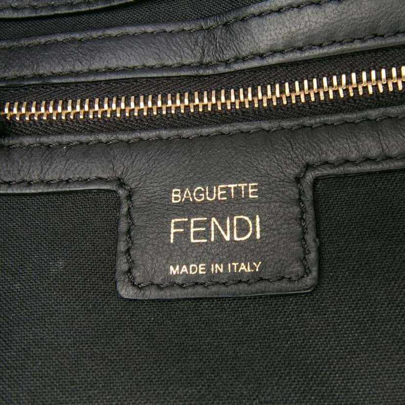Fendi Zucca Embossed Leather Baguette Satchel Black Leather Good condition - Box View