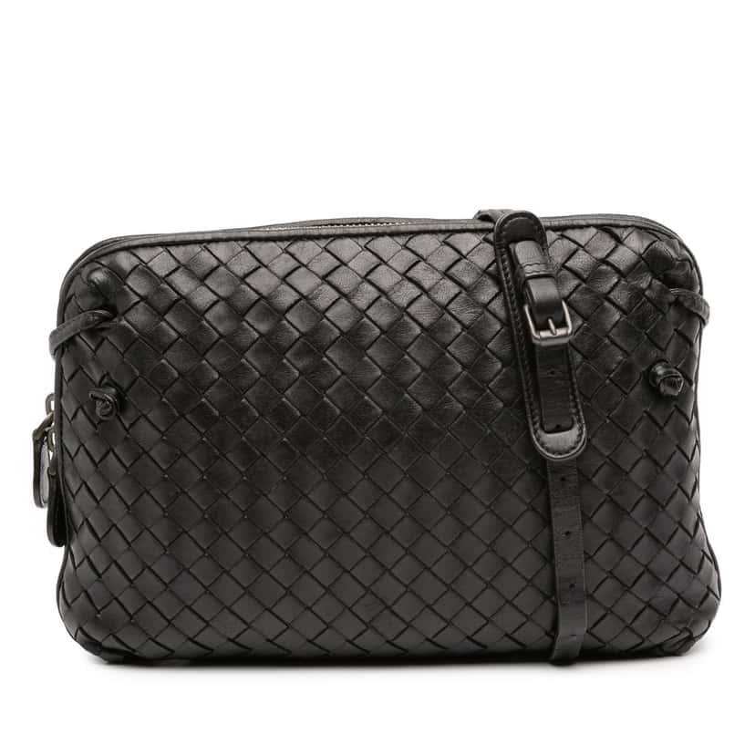Bottega Veneta Nappa Intrecciato Nodini Crossbody Black Leather Good condition - Front View