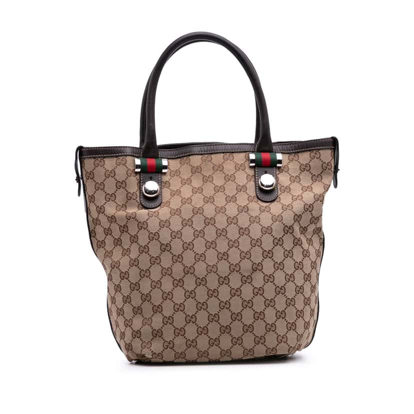 Gucci Medium GG Canvas Web Match Ball Tote Brown Canvas Good condition - Front View