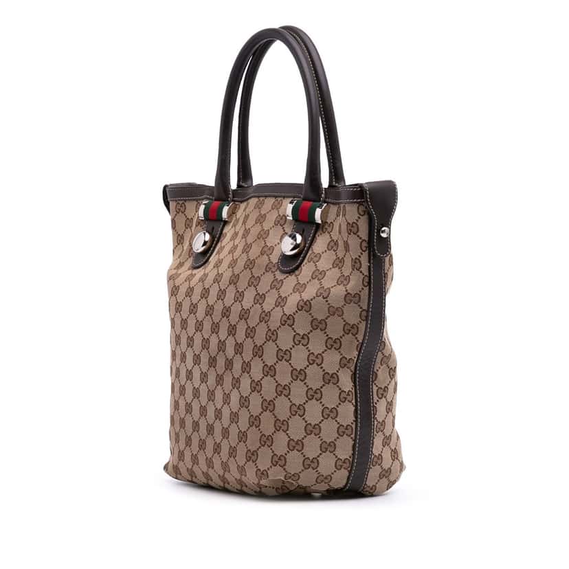 Gucci Medium GG Canvas Web Match Ball Tote Brown Canvas Good condition - Back View