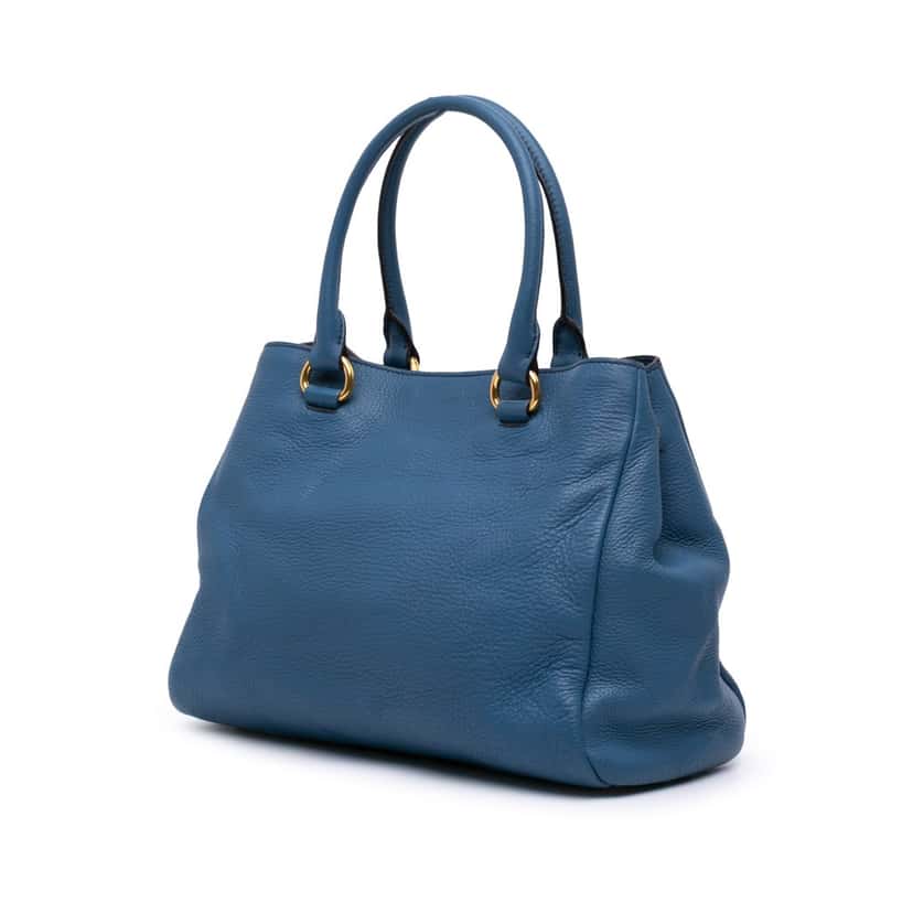 Prada Medium Vitello Daino Open Convertible Tote Blue Leather Good condition - Back View