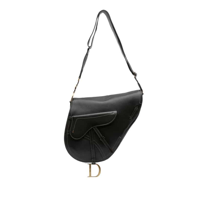 Dior Leather Baudrier Saddle Bag Black Leather Good condition - Front View