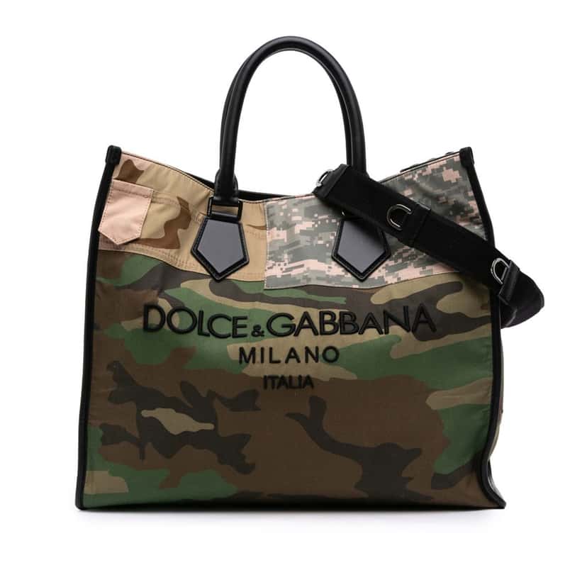 Dolce & Gabbana Large Camouflage Canvas Shopping Tote Brown Canvas Good condition - Front View