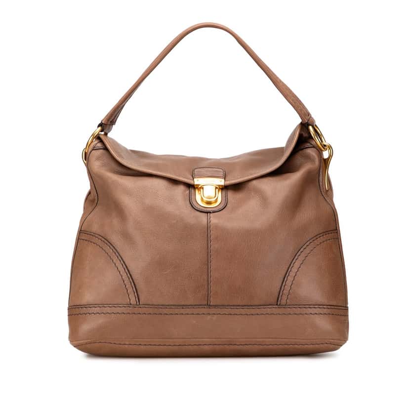 Prada Cervo Shine Flap Hobo Brown Leather Good condition - Front View