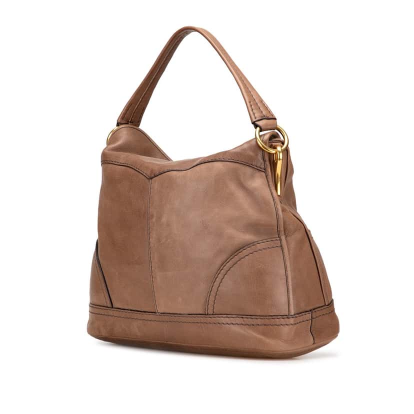 Prada Cervo Shine Flap Hobo Brown Leather Good condition - Back View