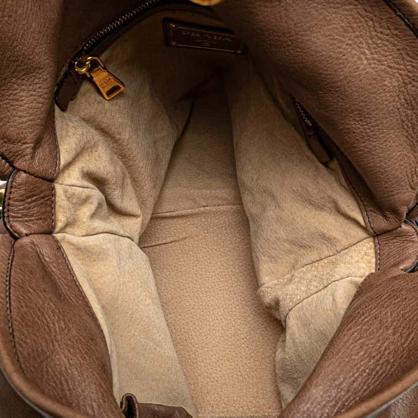 Prada Cervo Shine Flap Hobo Brown Leather Good condition - Model View