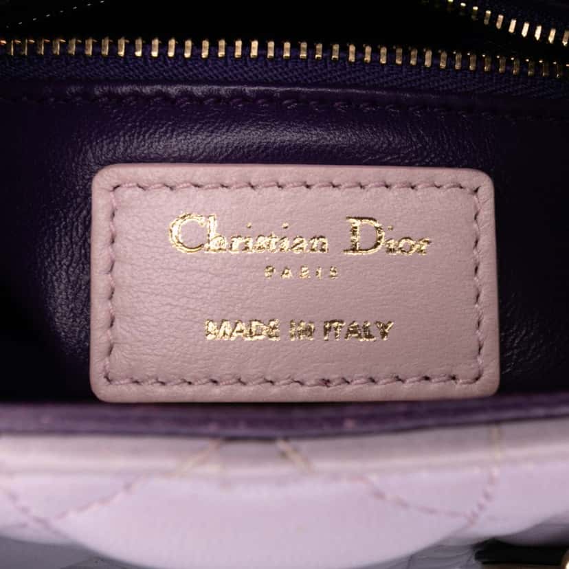 Dior Mini Tricolor Lambskin Cannage Lady Dior Purple Leather Good condition - Box View