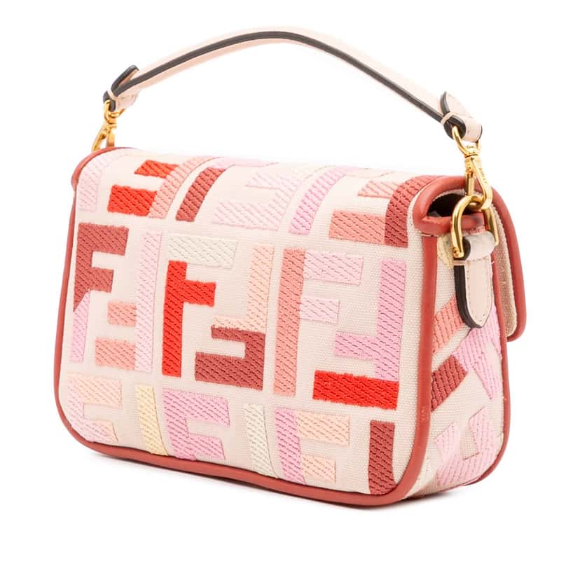 Fendi Mini Zucca Embroidered Baguette Satchel Pink Canvas Good condition - Back View