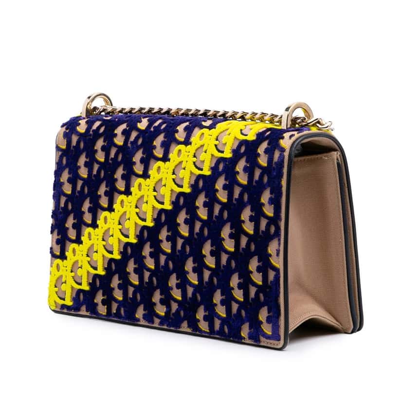 Dior Medium Oblique Canvas and Velvet Diorama Flap Blue Velvet Good condition - Back View