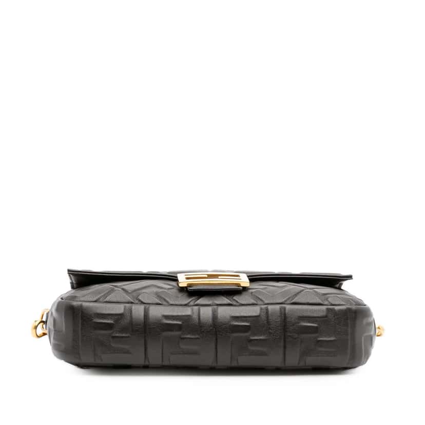 Fendi Zucca Embossed Leather Baguette Satchel Black Leather Good condition - Inside View