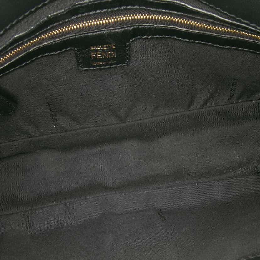 Fendi Zucca Embossed Leather Baguette Satchel Black Leather Good condition - Model View