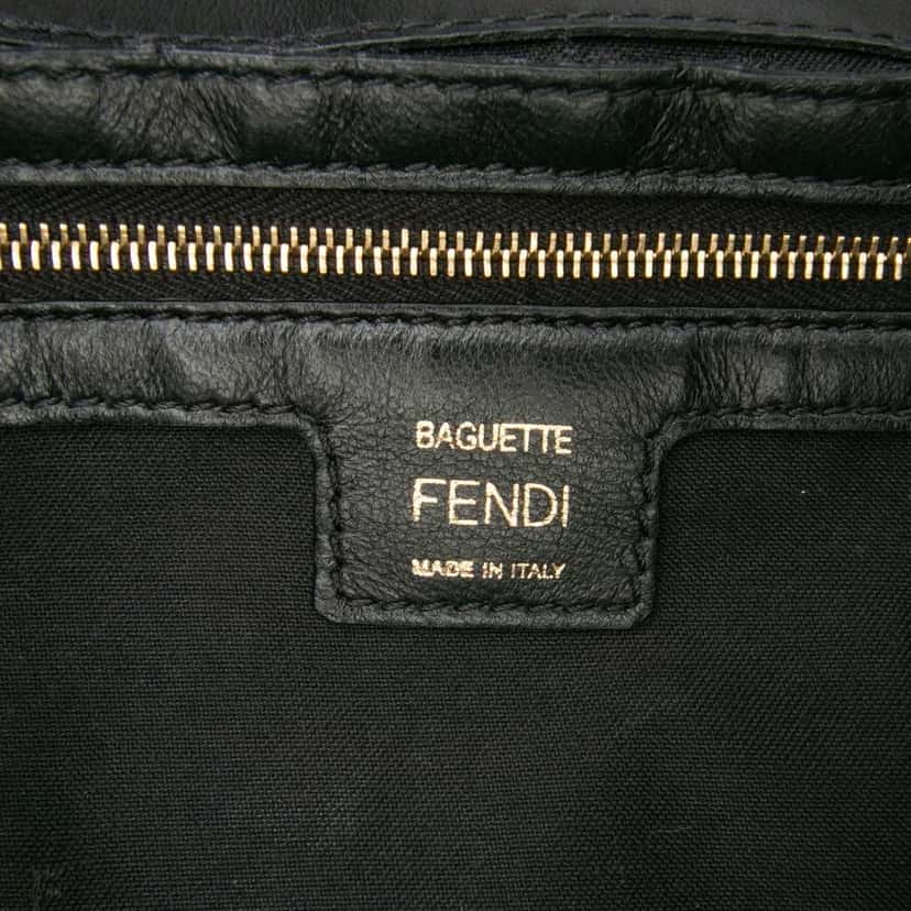 Fendi Zucca Embossed Leather Baguette Satchel Black Leather Good condition - Box View