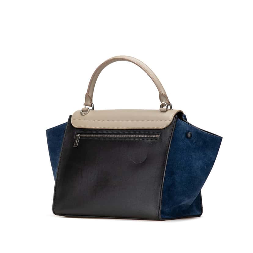 Celine Medium Tricolor Calfskin and Suede Trapeze Satchel Brown Leather Good condition - Back View