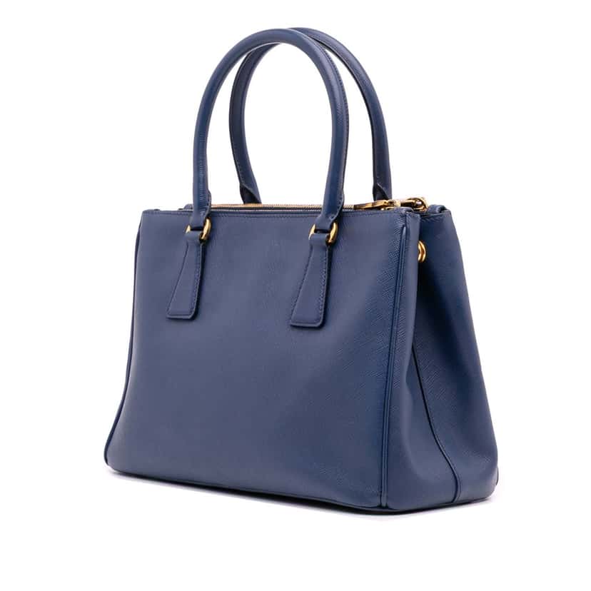 Prada Small Saffiano Lux Galleria Double Zip Satchel Blue Leather Good condition - Back View