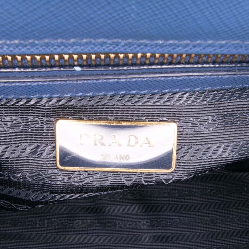 Prada Small Saffiano Lux Galleria Double Zip Satchel Blue Leather Good condition - Box View