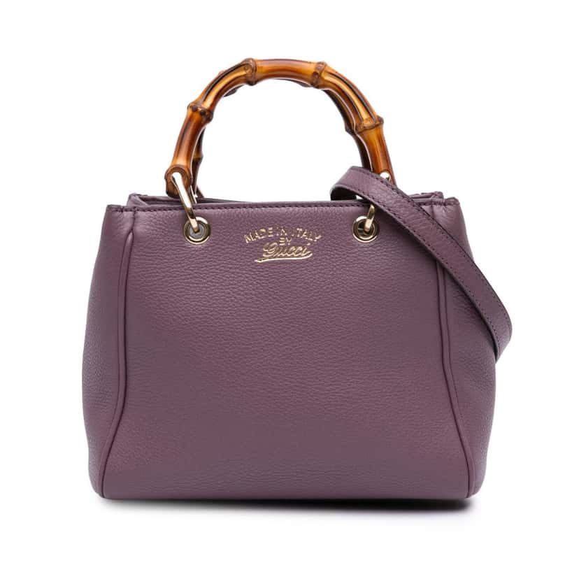 Gucci Mini Calfskin Bamboo Shopper Satchel Purple Leather Good condition - Front View