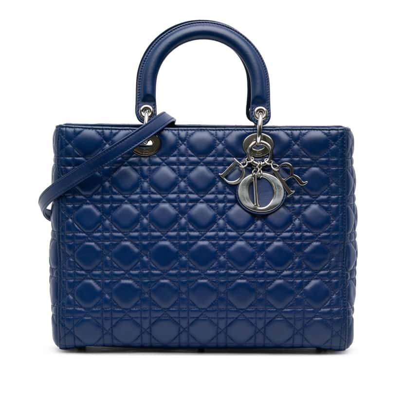 Dior Large Lambskin Cannage Lady Dior Blue Leather Good condition - Front View