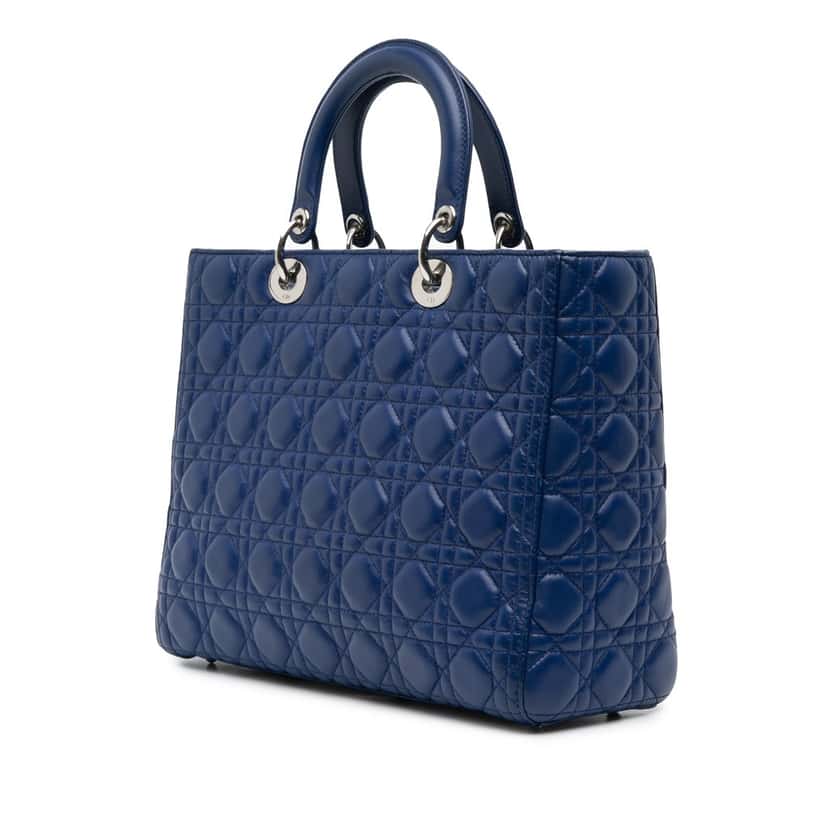 Dior Large Lambskin Cannage Lady Dior Blue Leather Good condition - Back View
