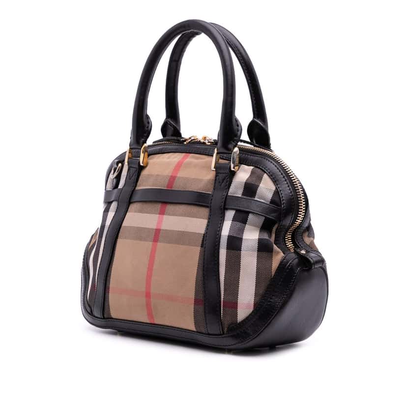 Burberry Small Leather Trimmed House Check Canvas Bridle Orchard Satchel Brown Canvas Good condition - Back View