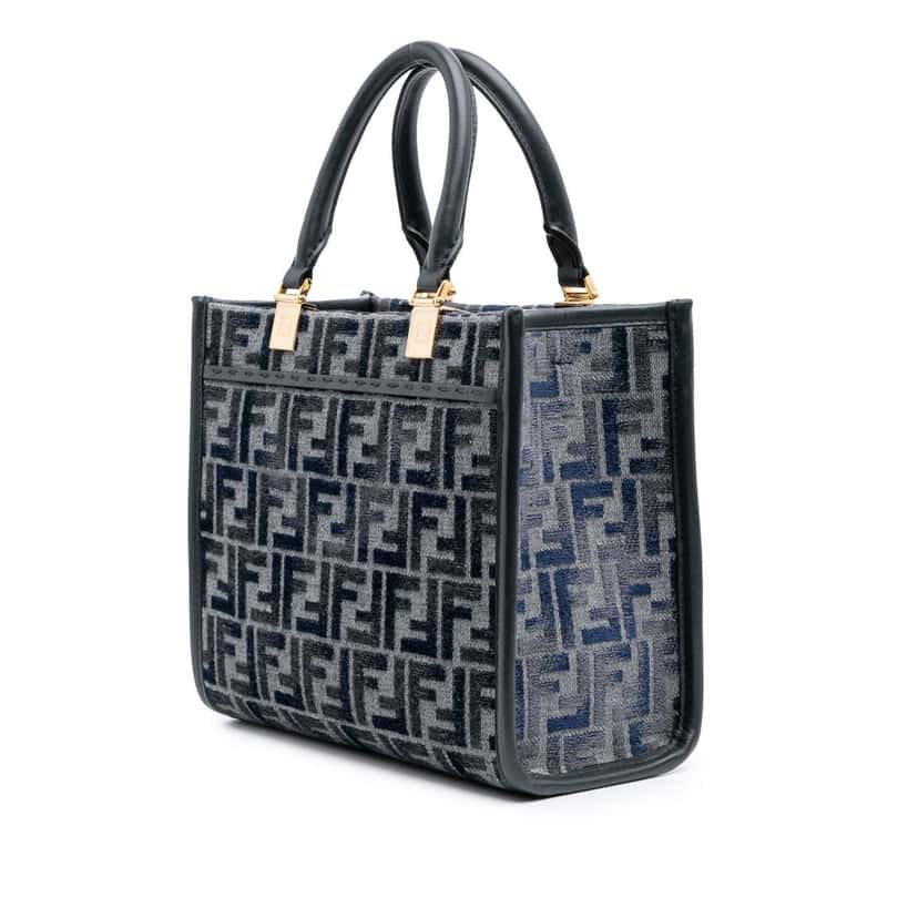 Fendi Small FF Embroidered Chenille Sunshine Shopper Tote Grey Cotton Good condition - Back View