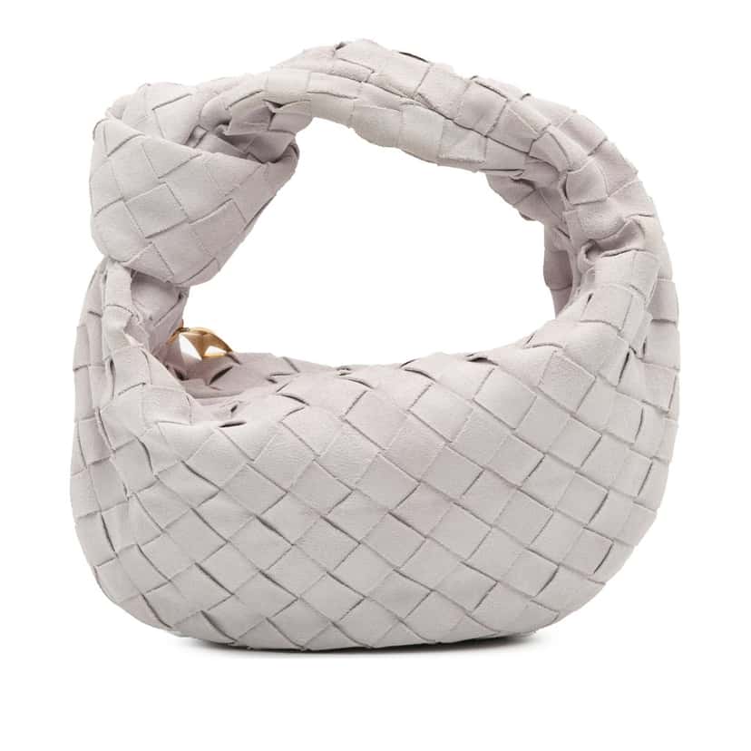 Bottega Veneta Mini Suede Intrecciato Jodie White Leather Good condition - Front View