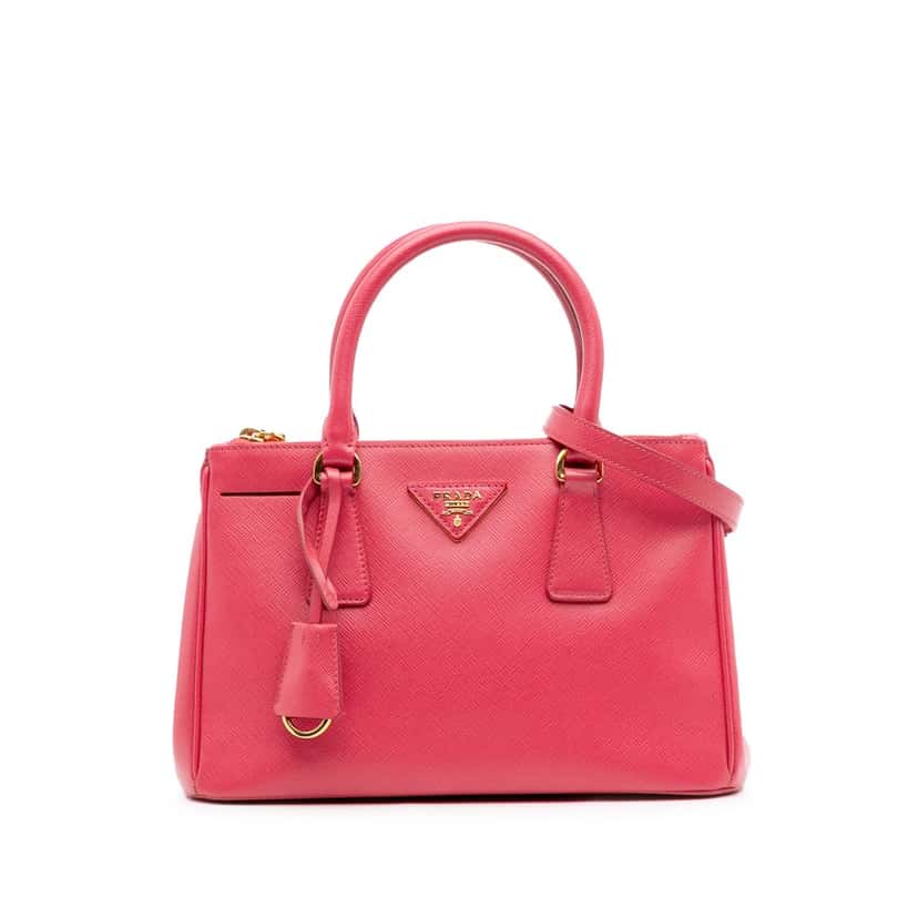Prada Small Saffiano Lux Galleria Double Zip Satchel Pink Leather Good condition - Front View