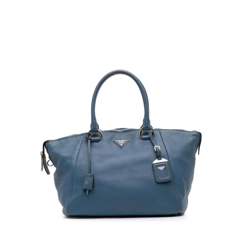 Prada Vitello Daino Double Handle Satchel Blue Leather Good condition - Front View