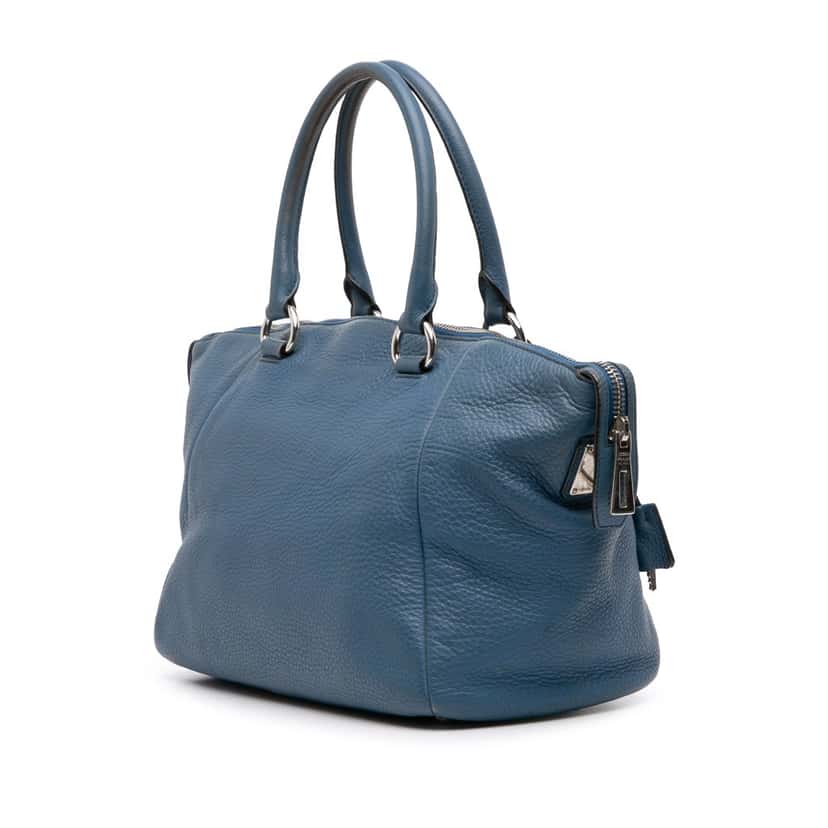 Prada Vitello Daino Double Handle Satchel Blue Leather Good condition - Back View