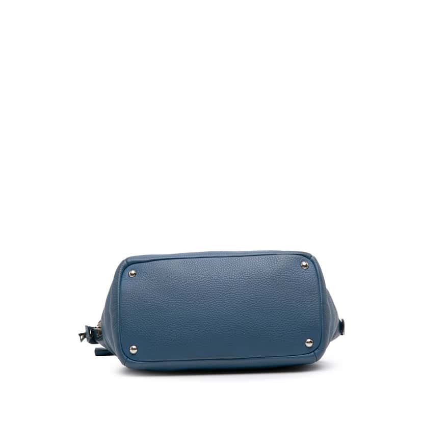 Prada Vitello Daino Double Handle Satchel Blue Leather Good condition - Inside View