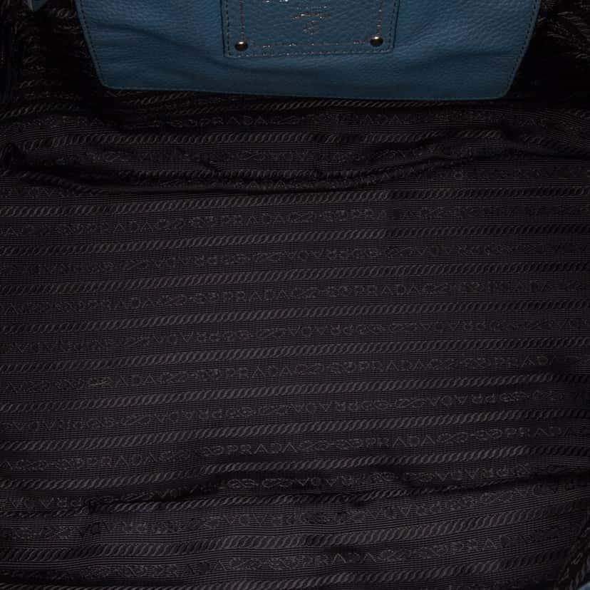 Prada Vitello Daino Double Handle Satchel Blue Leather Good condition - Model View