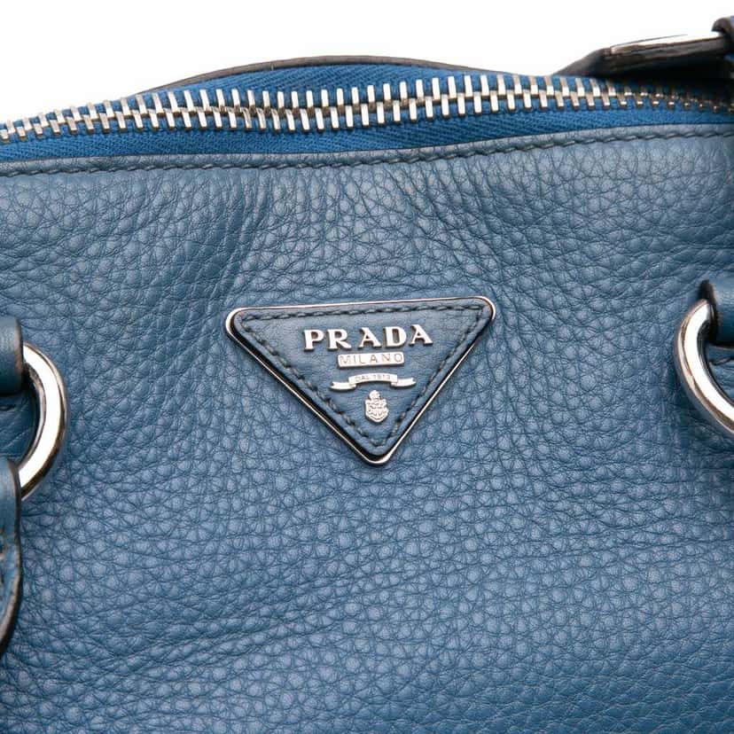 Prada Vitello Daino Double Handle Satchel Blue Leather Good condition - Box View