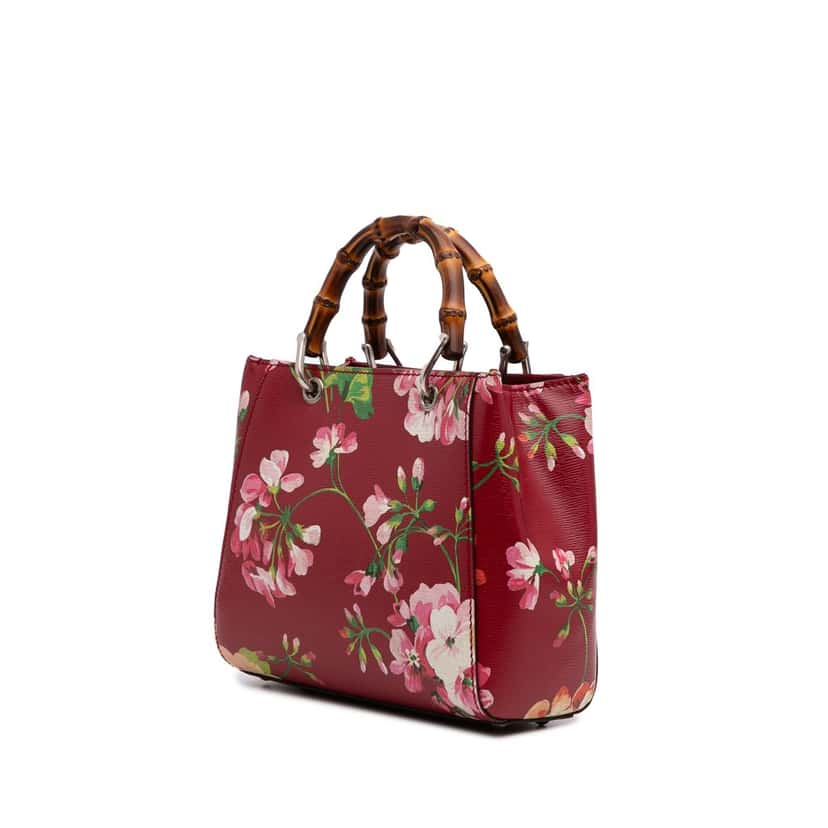 Gucci Mini Calfskin Blooms Bamboo Shopper Satchel Red Leather Good condition - Back View