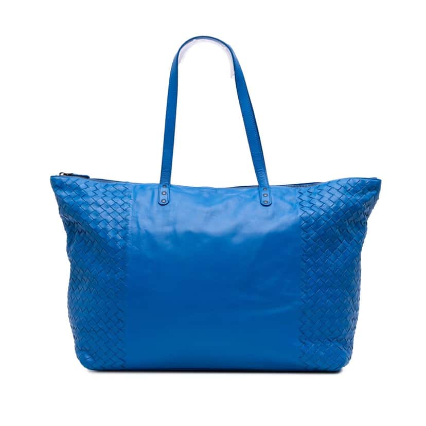 Bottega Veneta Intrecciato Trimmed Nappa Tote Blue Leather Good condition - Front View