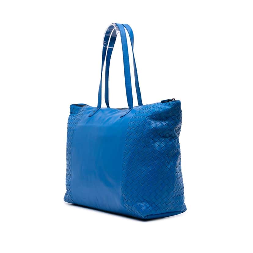 Bottega Veneta Intrecciato Trimmed Nappa Tote Blue Leather Good condition - Back View