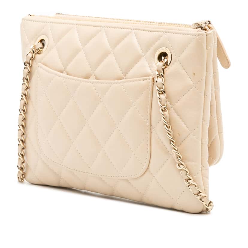 Chanel CC Quilted Lambskin Double Zip Crossbody Brown Leather Good condition - Back View