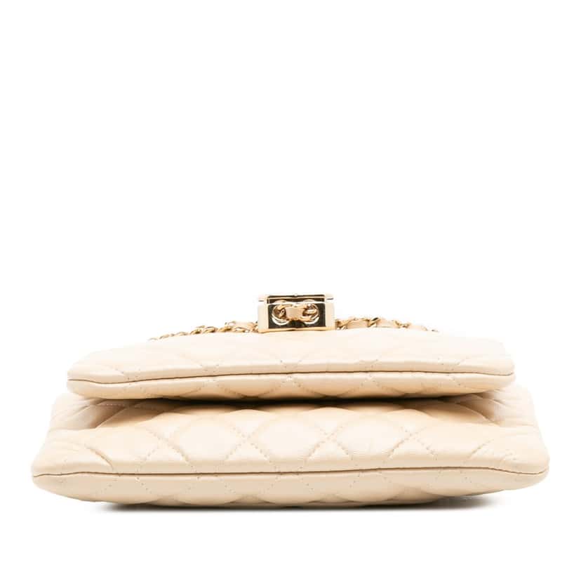 Chanel CC Quilted Lambskin Double Zip Crossbody Brown Leather Good condition - Inside View