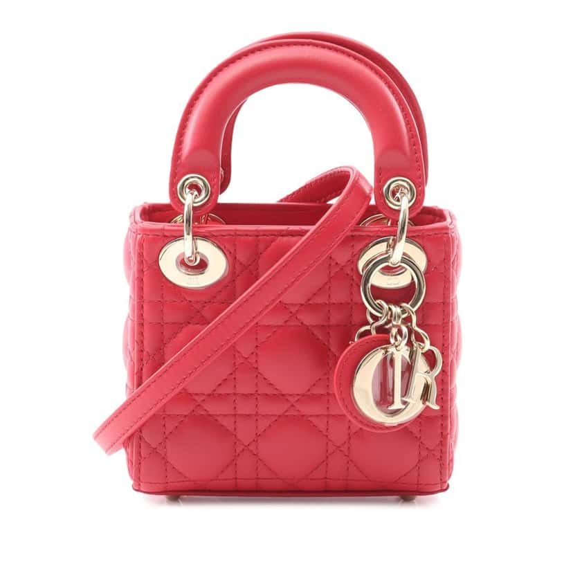 Dior Micro Lambskin Cannage Lady Dior Red Leather Good condition - Front View