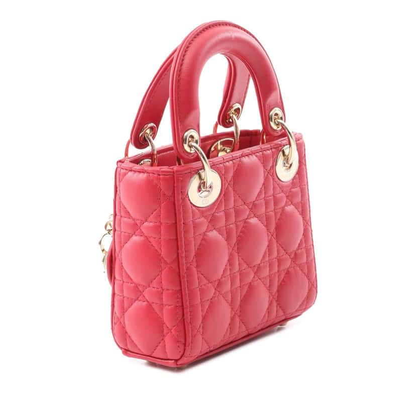 Dior Micro Lambskin Cannage Lady Dior Red Leather Good condition - Back View