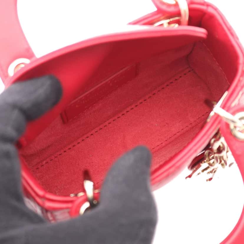 Dior Micro Lambskin Cannage Lady Dior Red Leather Good condition - Inside View