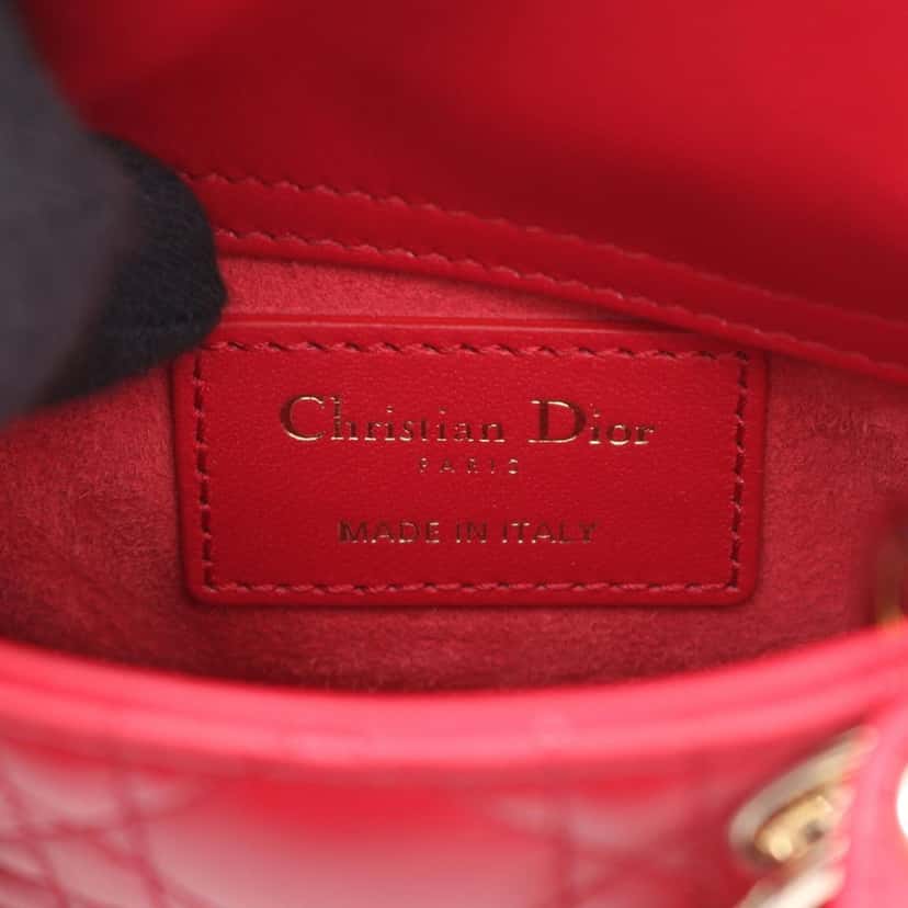 Dior Micro Lambskin Cannage Lady Dior Red Leather Good condition - Model View