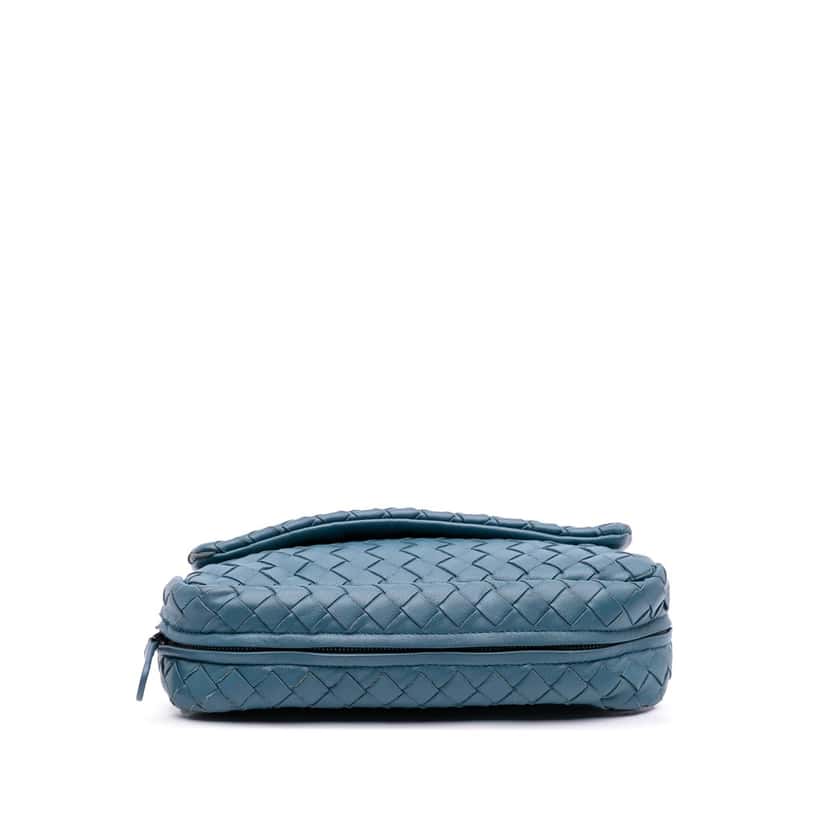 Bottega Veneta Mini Nappa Intrecciato Expandable Chain Crossbody Blue Leather Good condition - Inside View