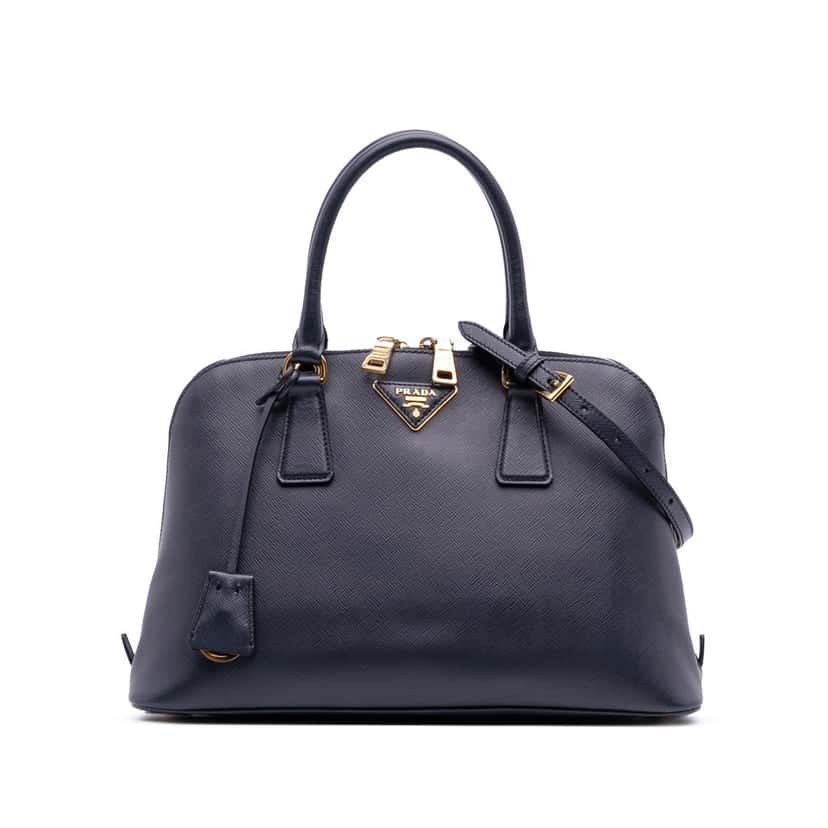 Prada Medium Saffiano Lux Promenade Satchel Blue Leather Good condition - Front View