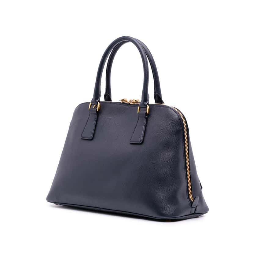 Prada Medium Saffiano Lux Promenade Satchel Blue Leather Good condition - Back View