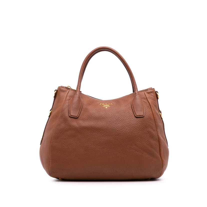 Prada Vitello Daino Sacca 2 Manici Convertible Tote Brown Leather Good condition - Front View