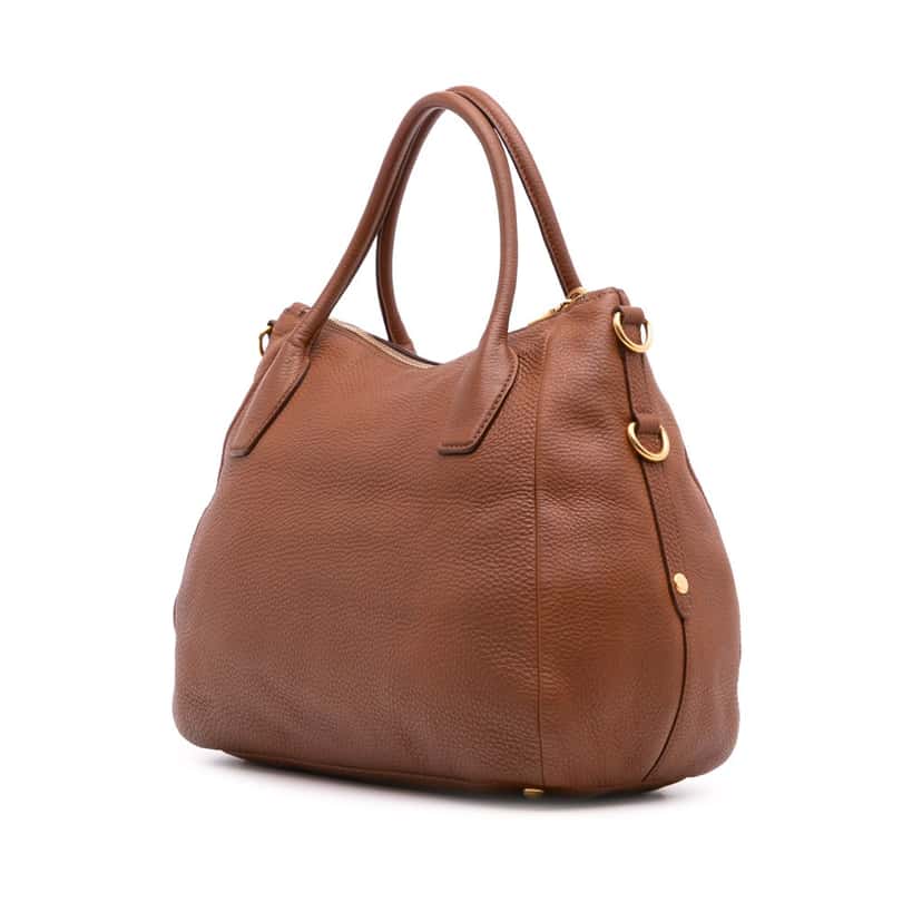 Prada Vitello Daino Sacca 2 Manici Convertible Tote Brown Leather Good condition - Back View