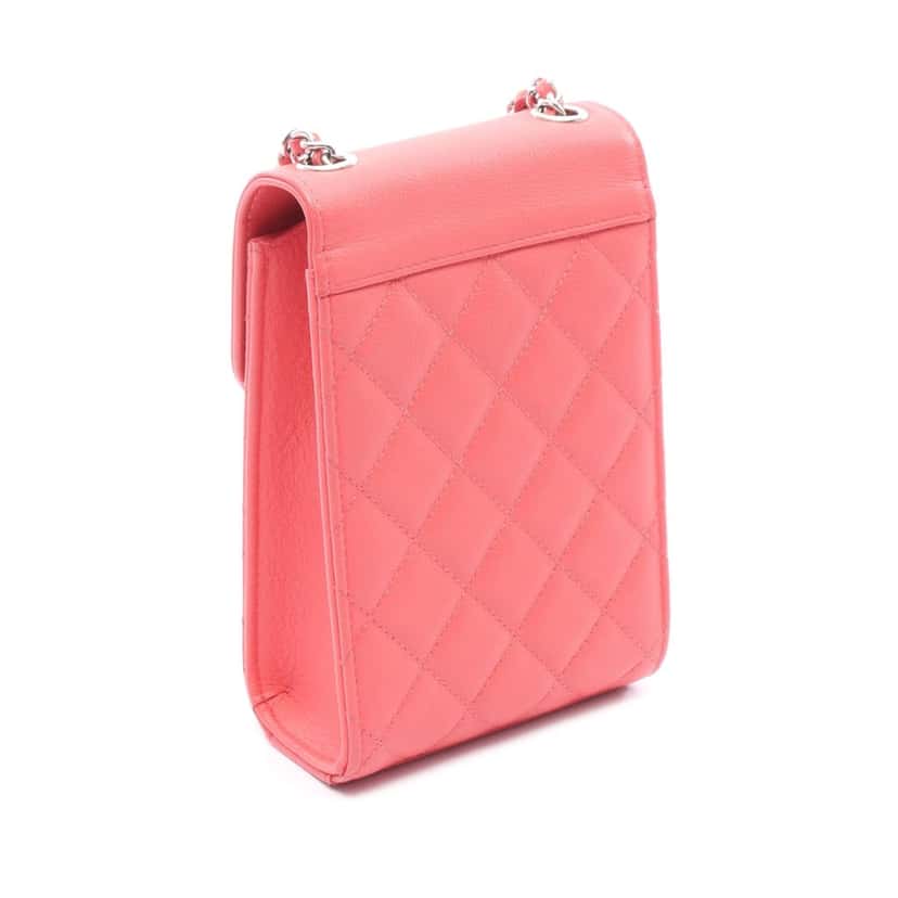 Chanel CC Quilted Caviar Phone Holder with Chain Pink Leather Good condition - Back View