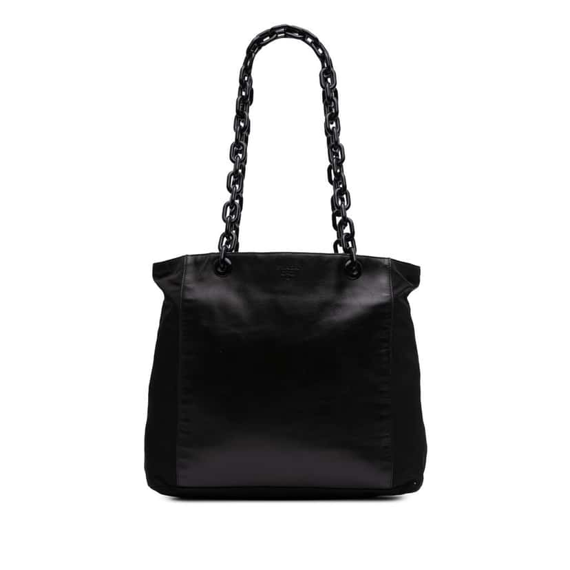 Prada Tessuto and Leather Chain Tote Black Good condition - Front View